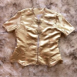 Hand sewn Chinese style blouse/jacket. 💛 Thick iridescent yellow/gold fabric
